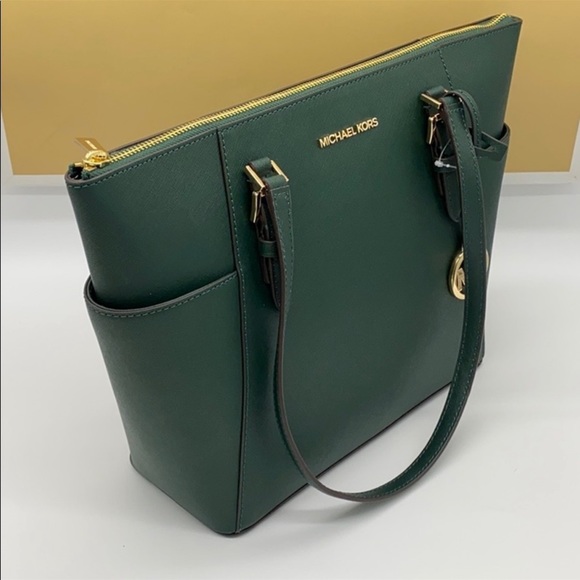 MICHAEL KORS Charlotte Large Leather Top-Zip Tote Racing Green - Picture 10 of 15